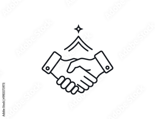 Minimalist handshake icon with decorative element for business agreement theme