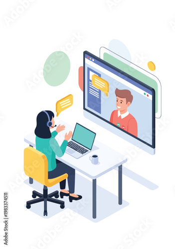 Online Video Call Communication Remote Work Vector Illustration