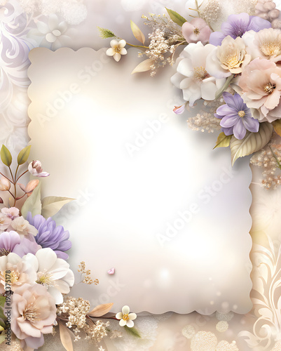 modern wedding invitation background, smooth lilac to pink gradient, simple floral accents in corners, clean minimal layout, copy space