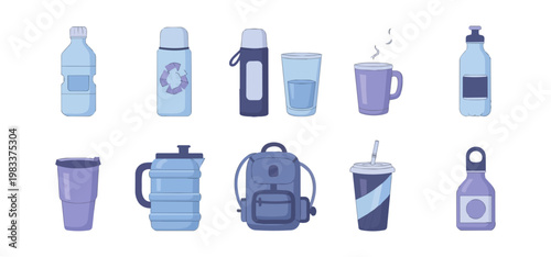 Assortment of drinkware and containers against a black background