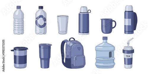 Assortment of drinkware and containers displayed against black background