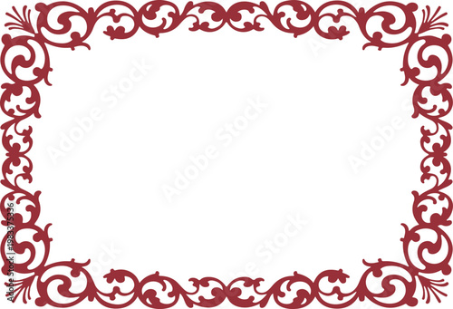 Ornate decorative frame with elegant classic deep red scrollwork vector illustration isolated on white for invitations and wedding designs.
