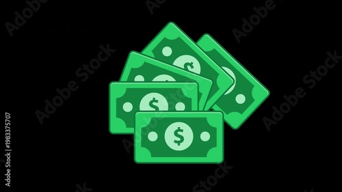 Animated Stack of Cash Banknotes Motion Loop for Finance Concept with Alpha Channel
