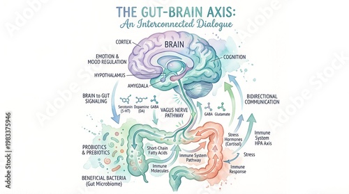 Gut-Brain Axis Watercolor Infographic