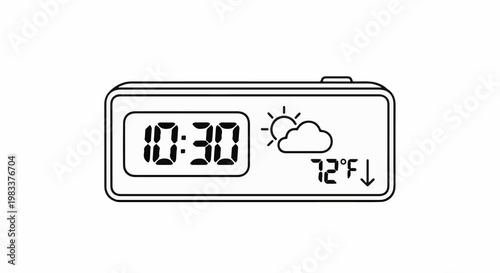 Digital clock displays 1030, partly cloudy icon, and 72F with downward arrow
