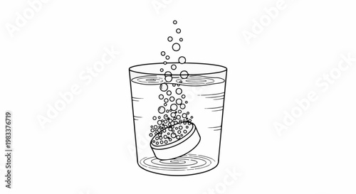 Effervescent tablet dissolving in a glass of water, releasing bubbles