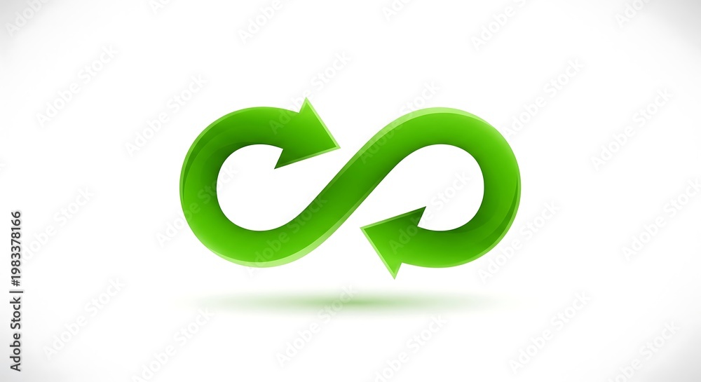 Obraz premium 3D green infinity symbol loop isolated on white background for design concepts