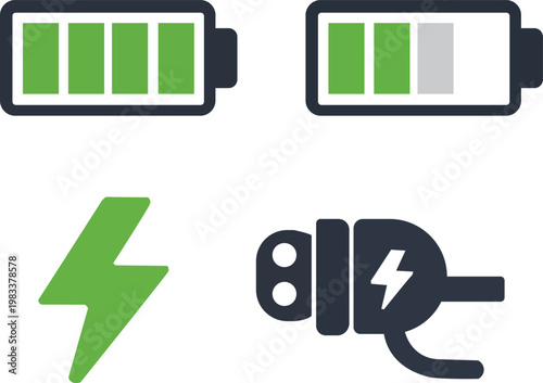 Battery level indicators showing full and partially depleted charge status