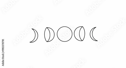 Five phases of the moon depicted as simple black outlines against white