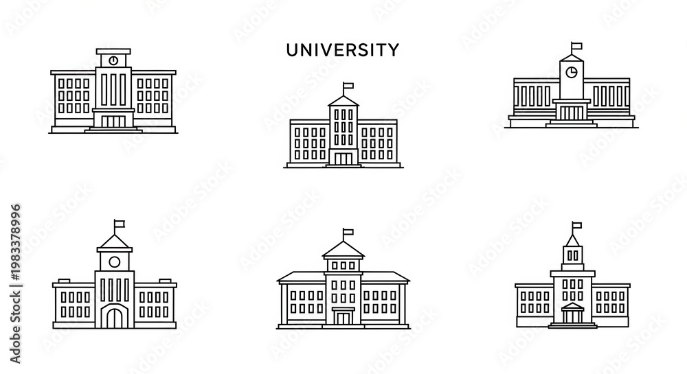 Fototapeta premium University and college building line icons set for academic education