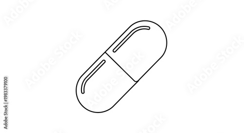Simple line drawing of a capsule shape, oriented diagonally on white