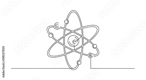 Stylized depiction of an atom with nucleus and orbiting electrons