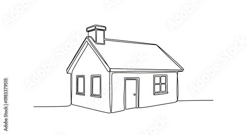 Simple one-line drawing of a detached house with a chimney and windows