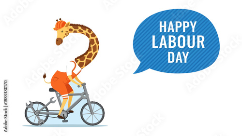 Photography Joyful Labor Day Greetings: A whimsical depiction of a giraffe dressed as a work