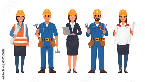 Construction Crew in Solidarity: A diverse construction crew stands in solidarity, each member radiating expertise and dedication. Each figure embodies the core values of building, innovation.