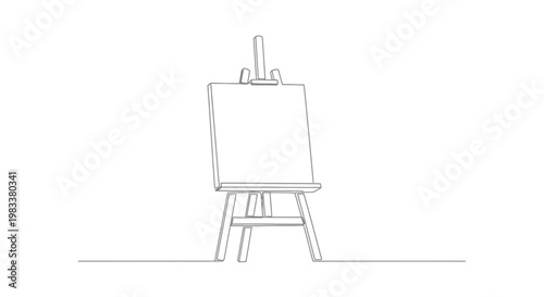Simple line drawing of an empty canvas on a wooden easel