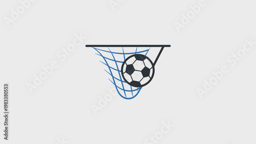 Minimalist soccer ball goal icon vector, football hitting the net illustration, sports competition scoring symbol on light background