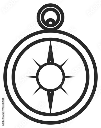 Canvas-taulu Minimalist black vector icon of a compass or navigational tool with a wind rose inside a circular frame, perfect for travel, exploration, and direction concepts, isolated on white background