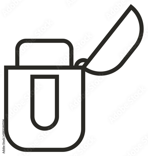 Bild auf Leinwand Minimalist black vector icon illustration of an open metal flip-top cigarette lighter with a chimney and lid, isolated on a white background, perfect for graphic design and web symbols