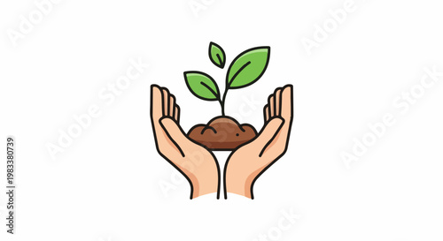 Gentle hands cradle soil with a young plant sprouting