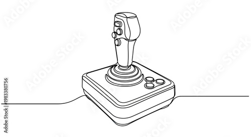 A minimalist line drawing of a joystick with buttons, on a white background