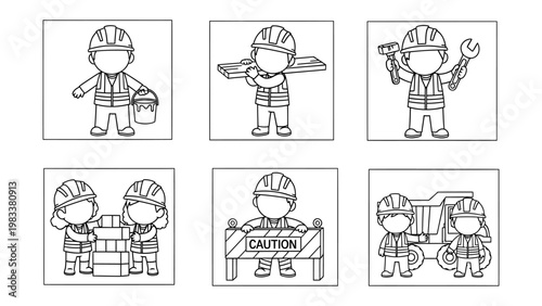 Construction Crew Collection: A series of playful, illustrative depictions of construction workers engaged in various tasks. Capturing the spirit of teamwork, safety, and industry.