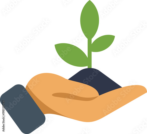 Hand nurturing green seedling symbolizing growth, care, and ecology