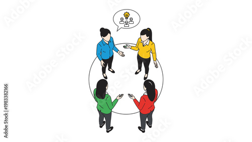 Collective Insights: A top-down perspective captures a team engaged in collaborative brainstorming, idea sharing, and collective innovation. The scene evokes unity, ingenuity.