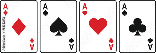 Set of four aces playing cards casino minimal illustration