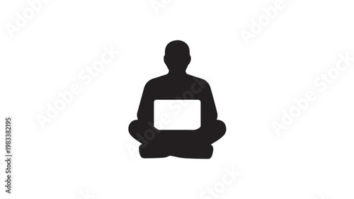 Free Download Silhouette Of Man Sitting Cross Legged With Laptop On White Background For Technology Concepts - GFXLoad