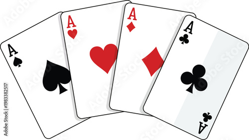 Four aces playing cards fan spread casino gambling concept