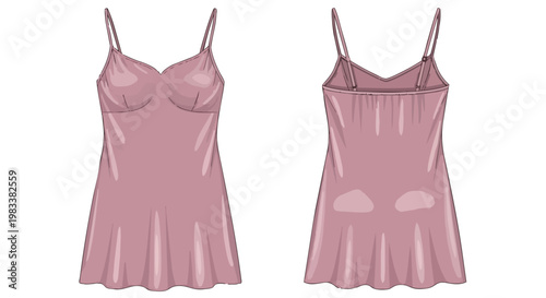 Elegant blush pink slip dress, ideal for serene sleepwear or versatile layering, showcasing delicate spaghetti straps and soft flowing fabric for