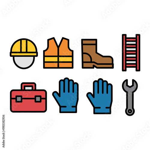 Construction Essentials: A vibrant collection of essential construction equipment, meticulously illustrated, ready to bring your project concept to life.