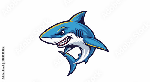 Fierce blue shark with sharp teeth and yellow accents