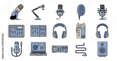 Audio equipment collection vector illustration on black background