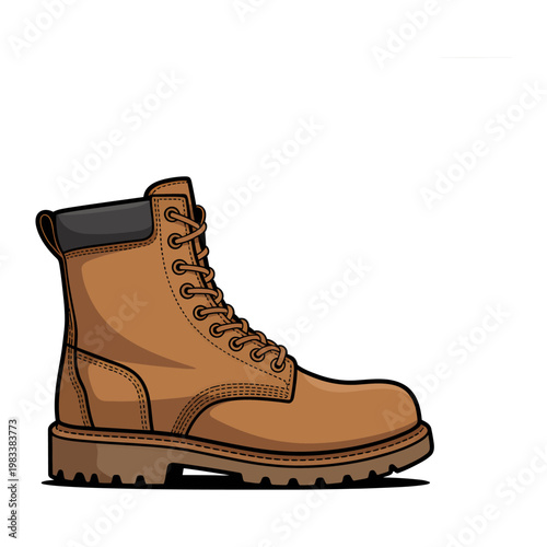 Rugged Boot: An illustration of a sturdy work boot, designed for durability and protection, showcasing its robust construction and functional design.