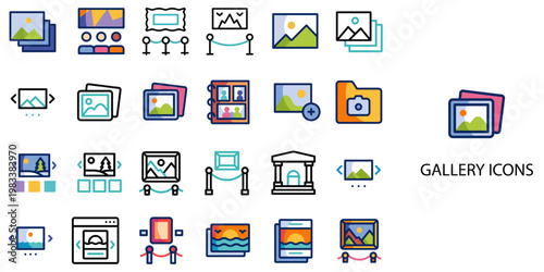 Gallery simple concept 24 color icons set .Vector illustration.