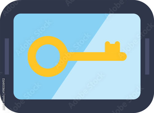Tablet displaying a golden key icon, representing digital security and protected access