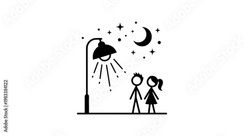 Romantic Couple Under Night Sky and Lamppost