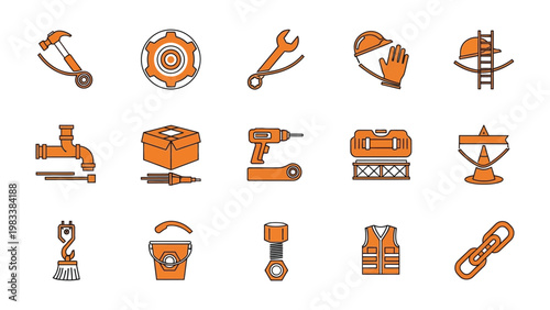 Essential Construction Tools: A vibrant collection of essential construction tools, meticulously arranged to showcase the varied instruments employed in the building trade. 
