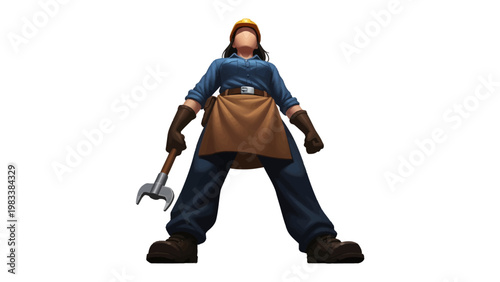Construction Worker's Strength: A determined construction worker, clad in work attire, confidently poses with tools in hand.