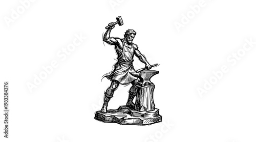 Blacksmith Engraving Man Working at Anvil