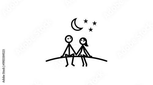 Romantic Stick Figures Watching Stars at Night