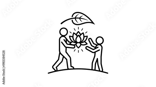 People Exchanging Lotus Flower Symbolizing Enlightenment