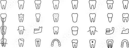 Tooth and dental condition icons organized in uniform grid