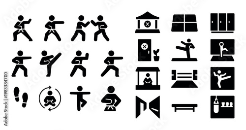 Boxing training gear icons in silhouette