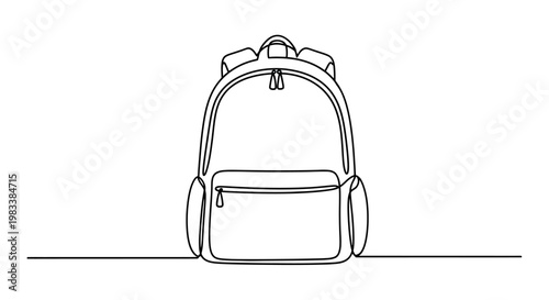 Minimalist continuous line drawing of a backpack