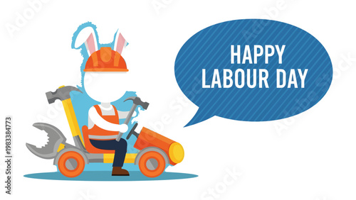 Happy Labour Day Cartoon: A whimsical illustration to celebrate workers and laborers with construction theme. 