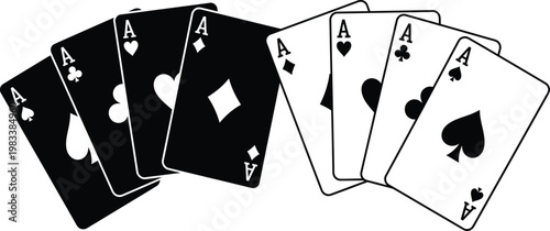 Fan of aces playing cards isolated black and white set