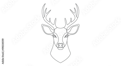 Minimalist grey line art of a deer head facing forward